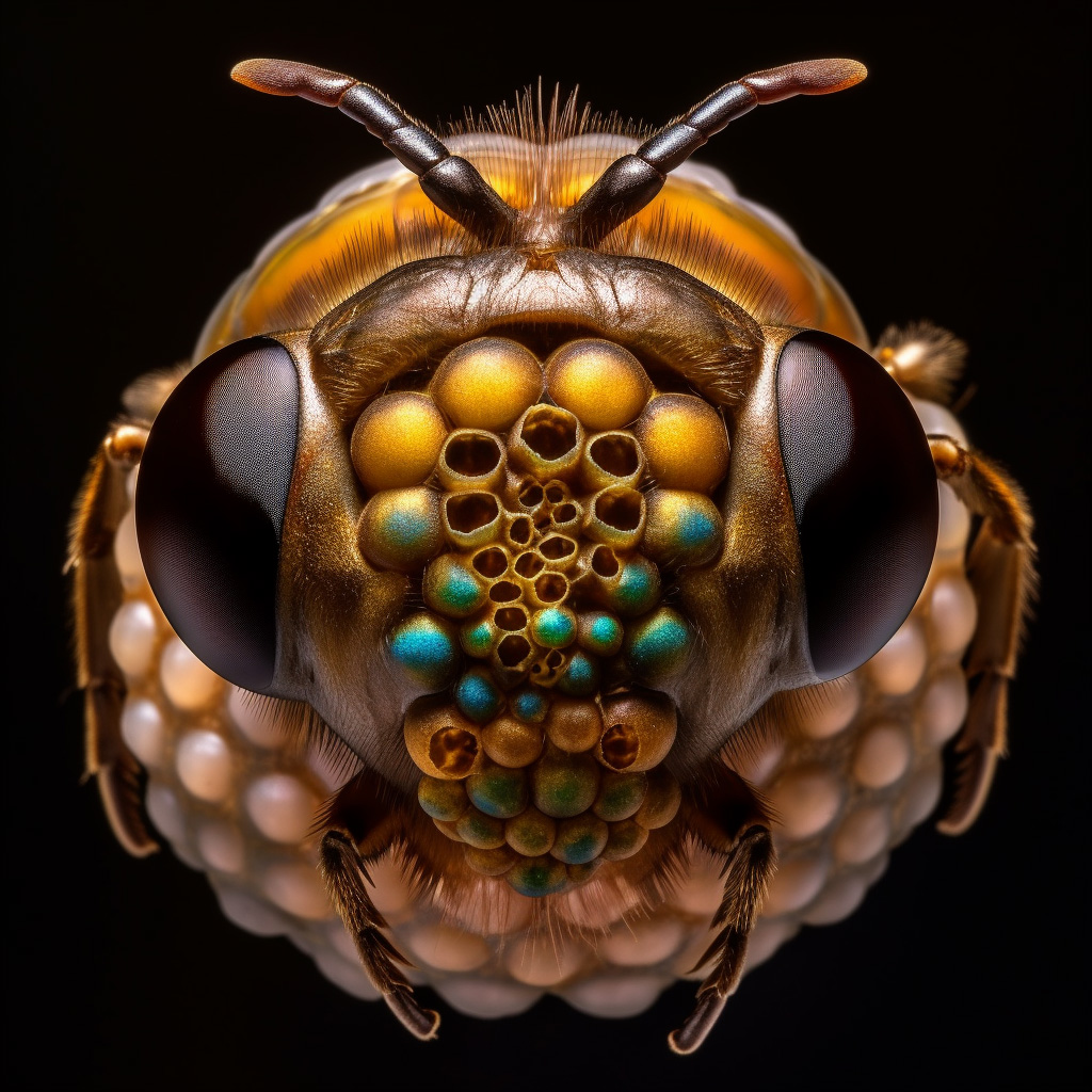 蜜蜂复眼结构特写摄影Midjourney咒语 - Ai宇宙吧--Ai宇宙吧-