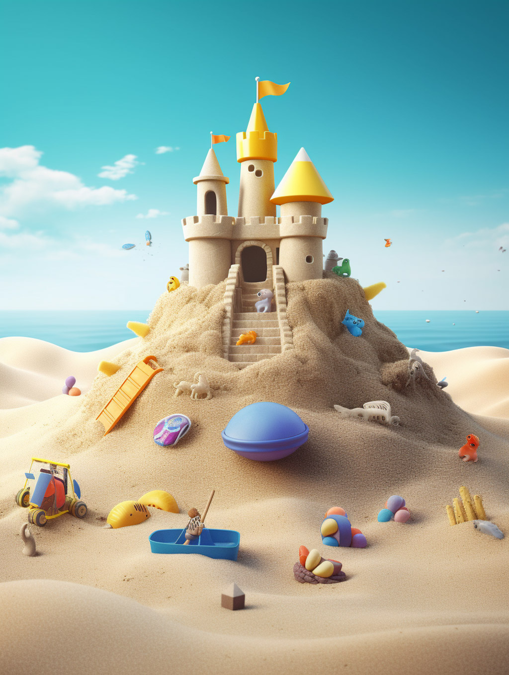 夏季沙滩城堡沙雕Midjourney咒语 - Ai宇宙吧--Ai宇宙吧-