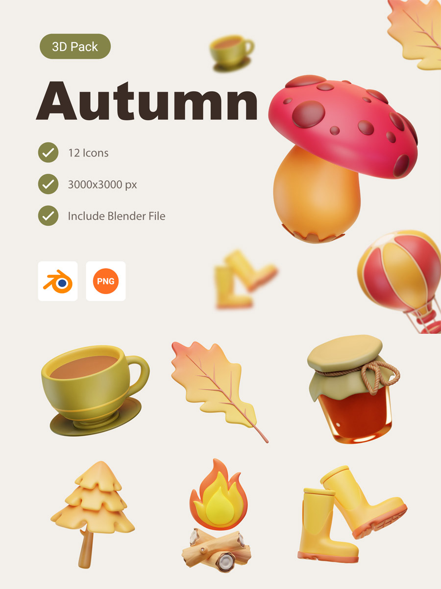 3D秋天元素图标模型Blender - Ai宇宙吧--Ai宇宙吧-