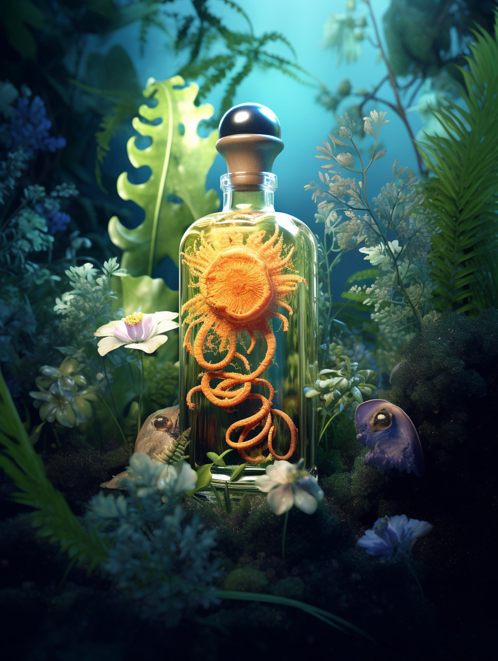 创意玻璃瓶里的章鱼Midjourney咒语 - Ai宇宙吧--Ai宇宙吧-