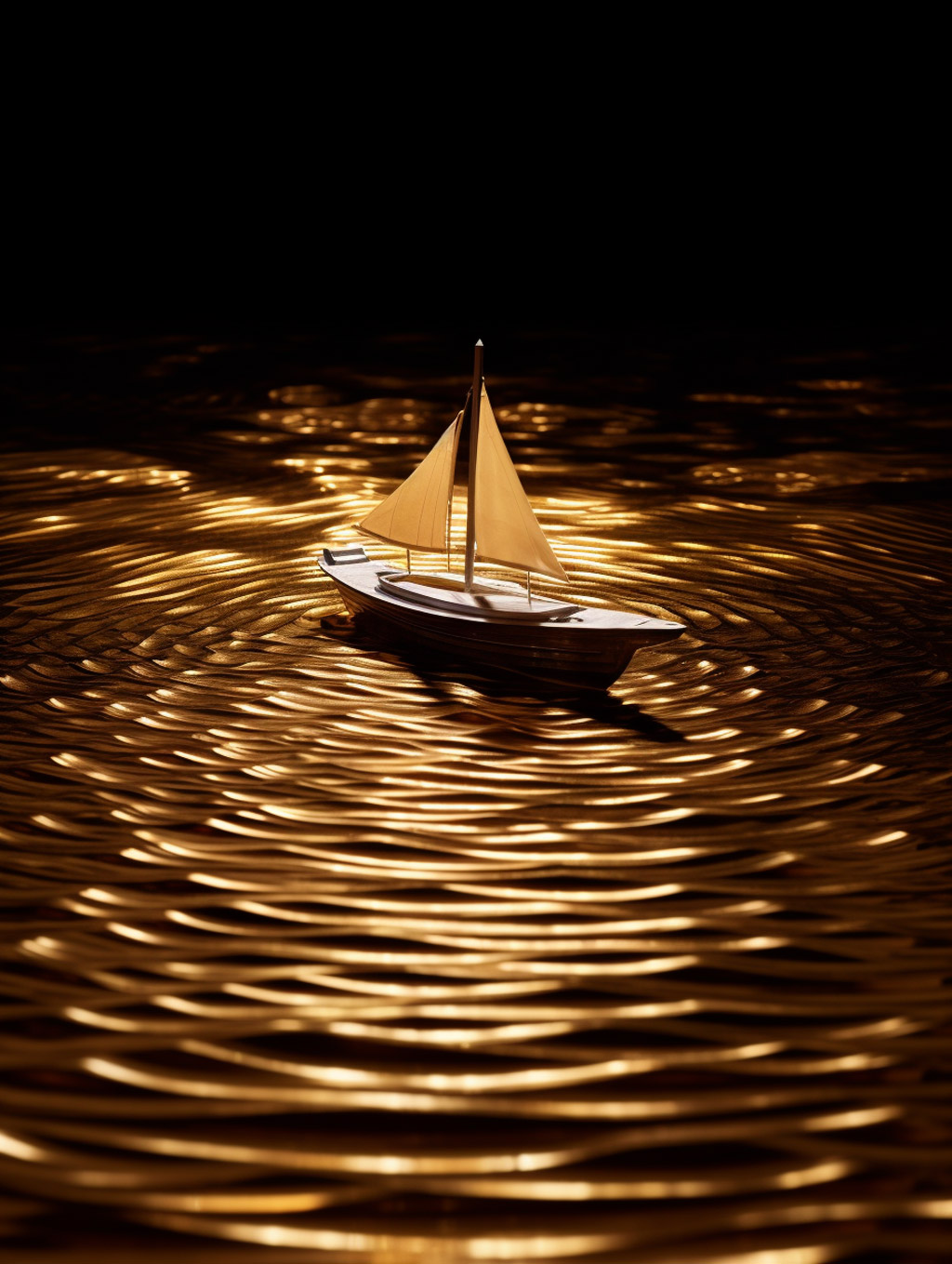 金色海洋中的小船Midjourney咒语 - Ai宇宙吧--Ai宇宙吧-