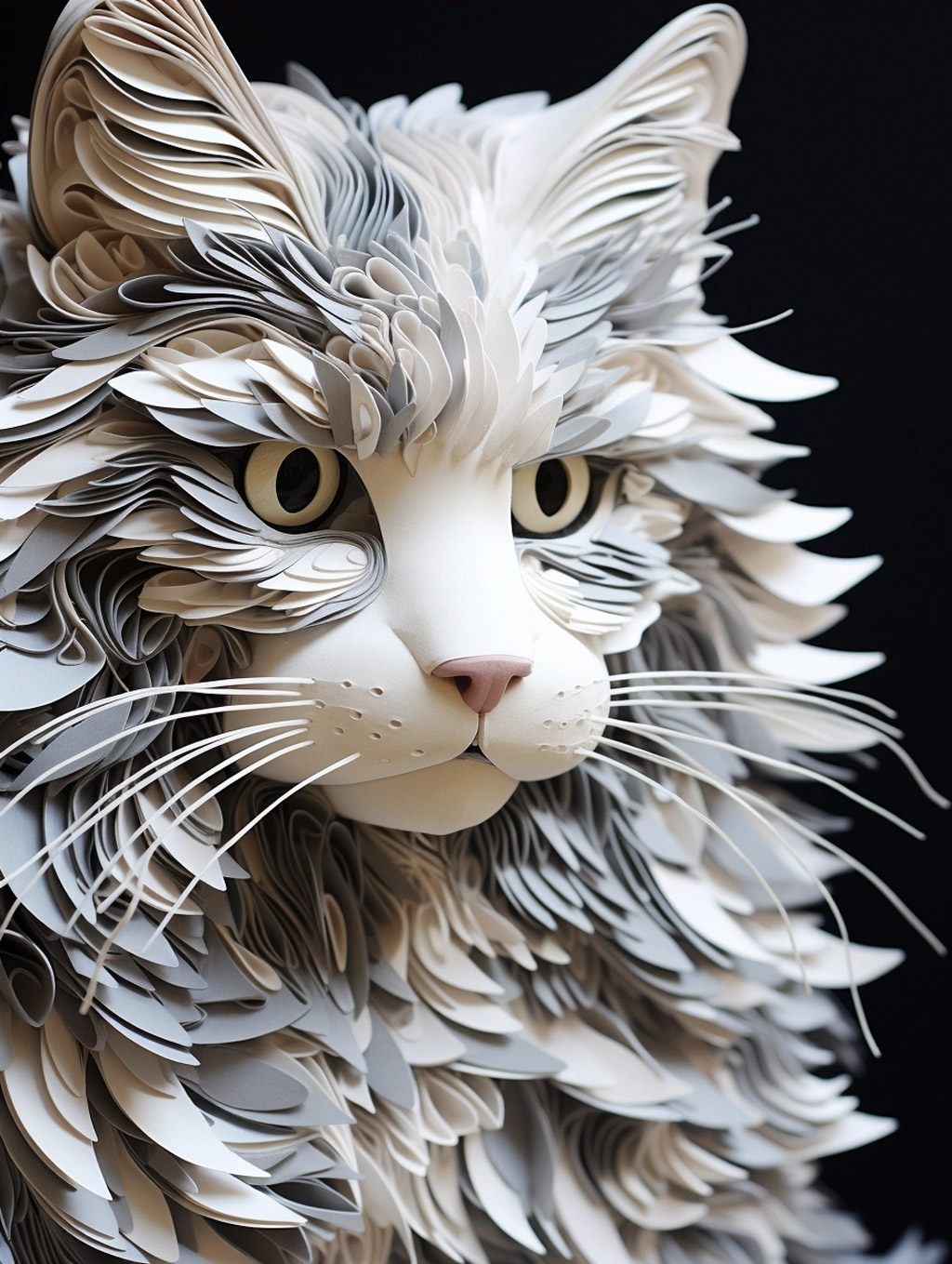 剪纸艺术猫咪肖像特写Midjourney关键词 - Ai宇宙吧--Ai宇宙吧-