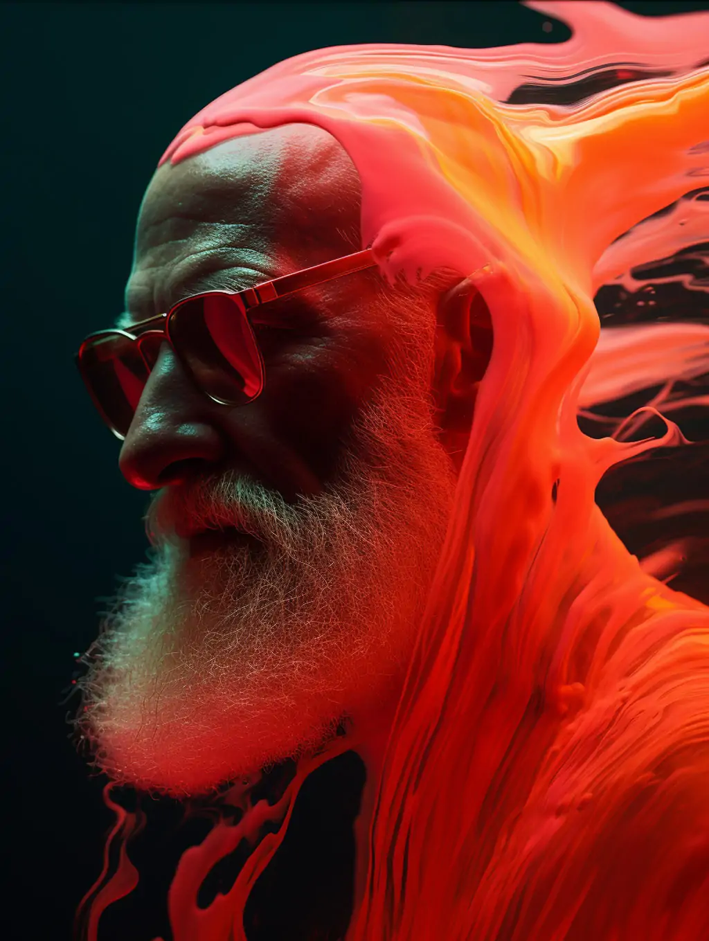 创意抽象人物红色留胡子老男人浮出水面艺术摄影写真海报Midjourney关键词咒语分享 - Ai宇宙吧--Ai宇宙吧-