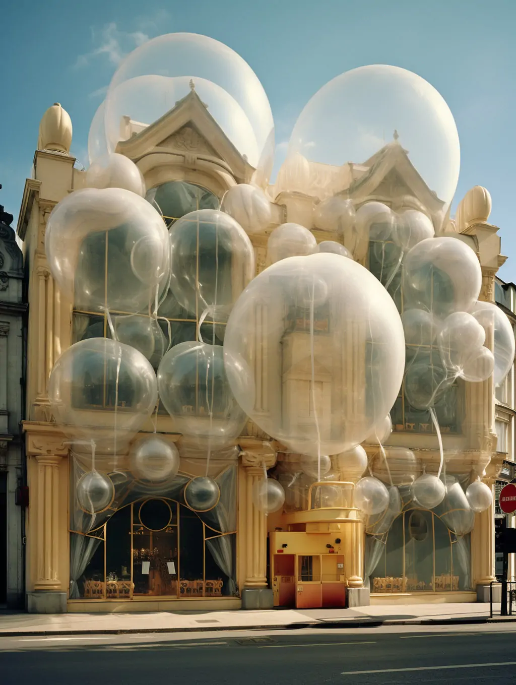 创意充气城堡建筑气球概念艺术商店街景夸张逼真摄影海报Midjourney关键词咒语 - Ai宇宙吧--Ai宇宙吧-