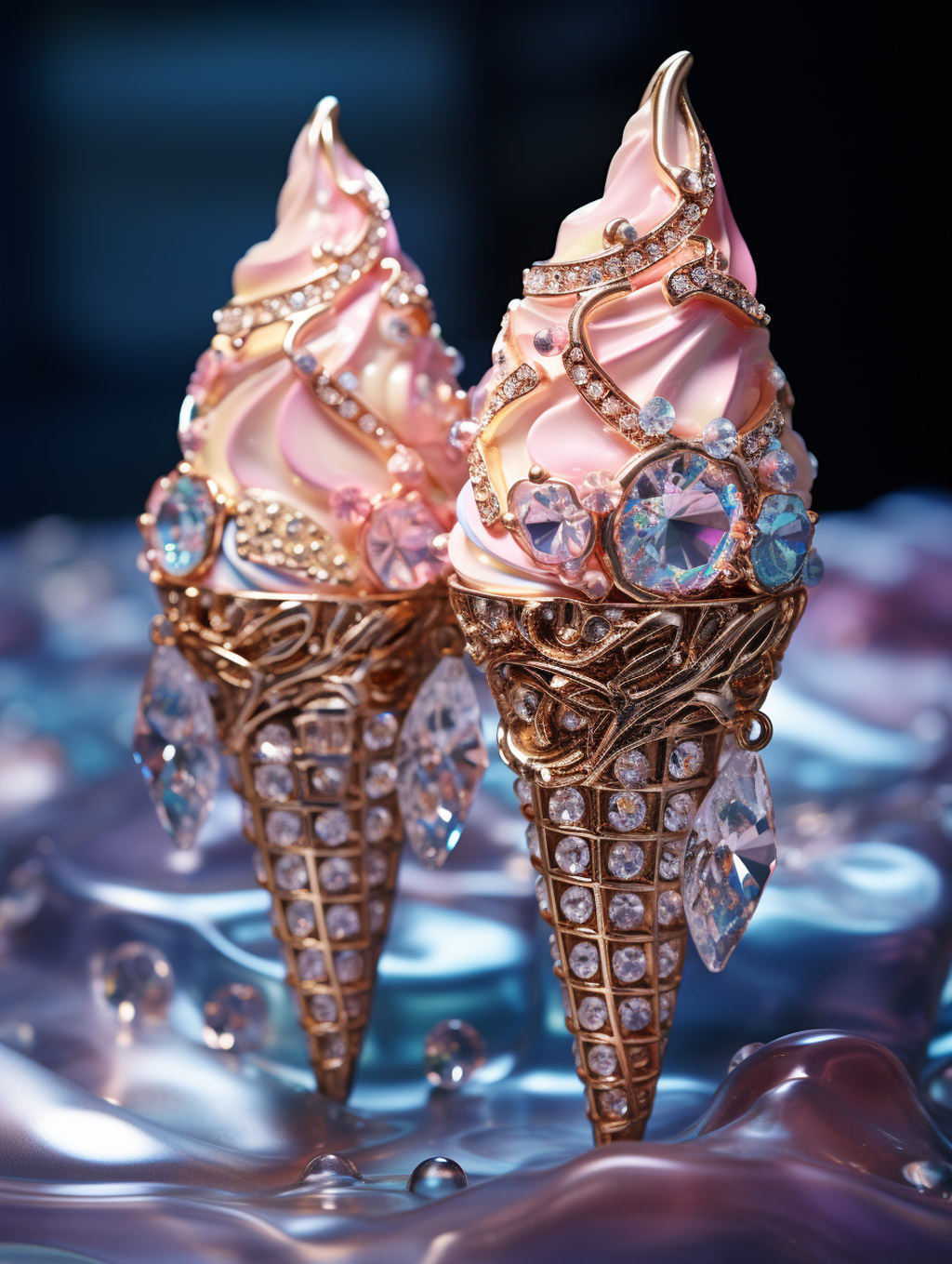创意钻石水晶宝石冰激凌艺术模型Midjourney关键词咒语分享 - Ai宇宙吧--Ai宇宙吧-