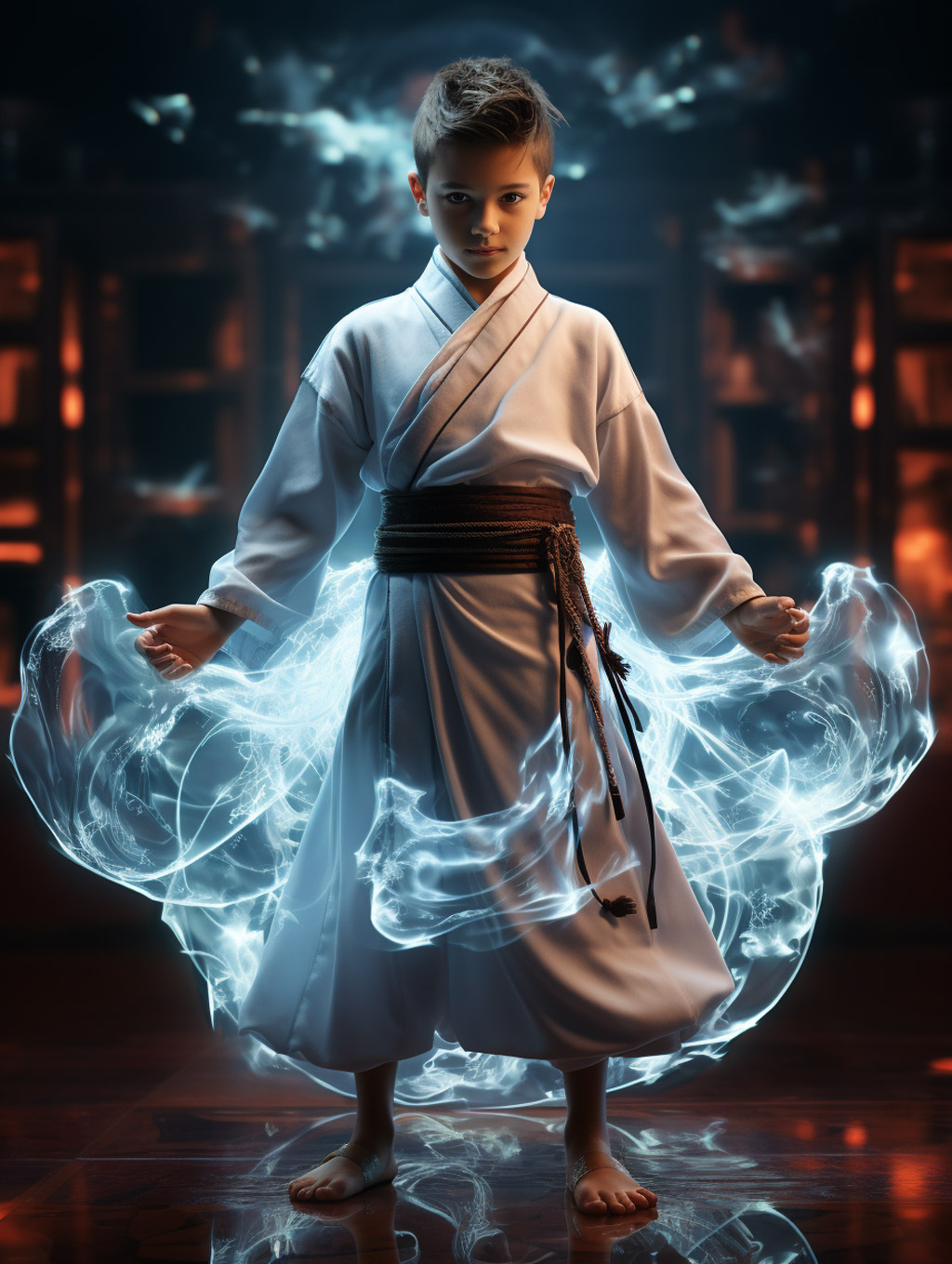 中国功夫武术服装神秘力量光效电影人物特效摄影海报Midjourney关键词咒语分享 - Ai宇宙吧--Ai宇宙吧-