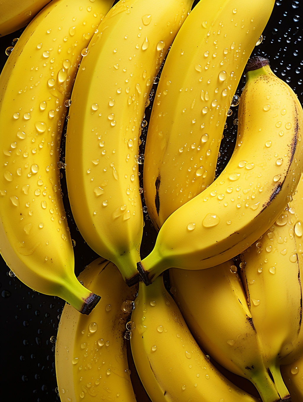 新鲜香蕉水果透明水滴美食杂志封面摄影广告无缝图案海报背景Midjourney关键词咒语分享 - Ai宇宙吧--Ai宇宙吧-