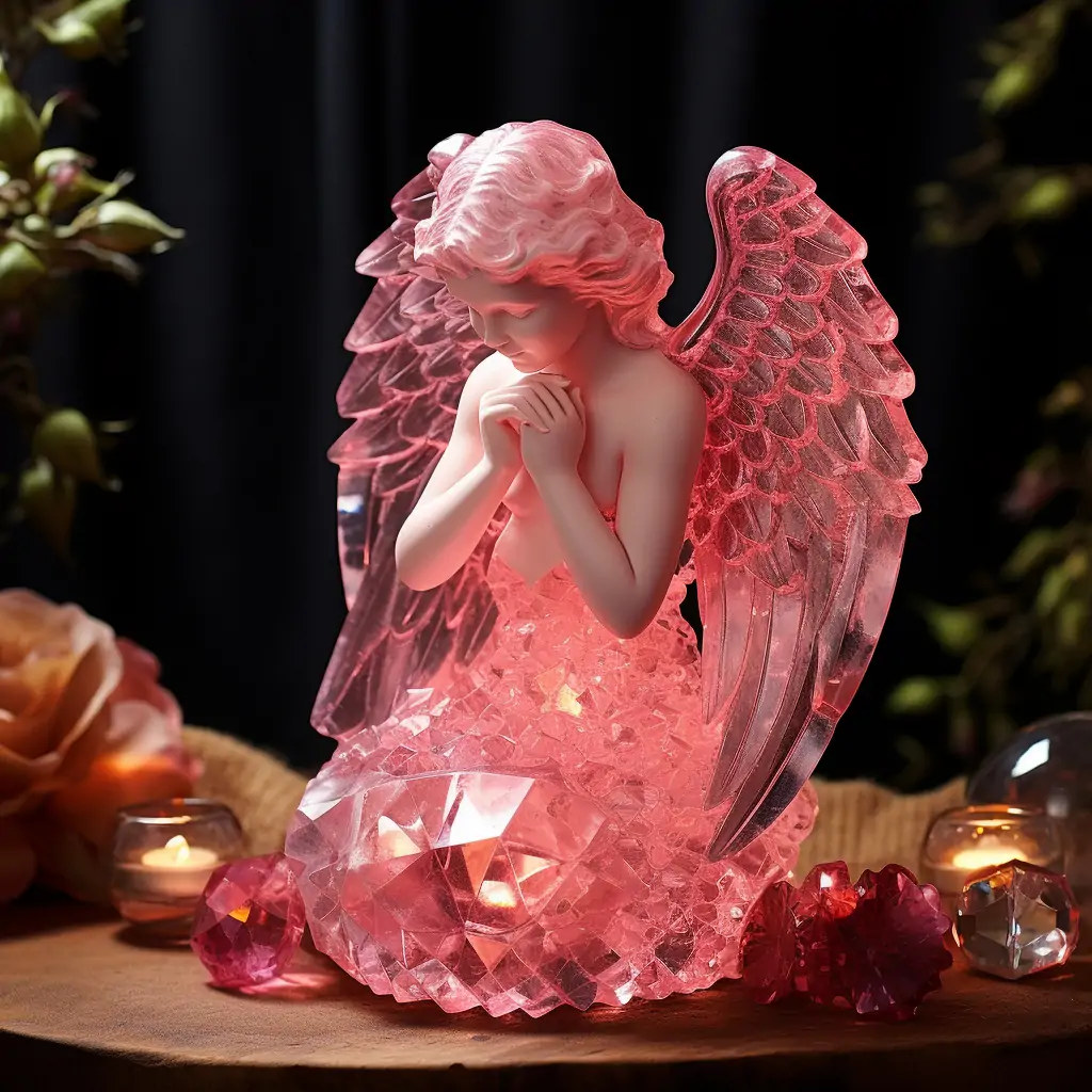 粉红色透明水晶天使翅膀祈祷钻石雕像工艺品艺术模型midjourney关键词咒语分享 - Ai宇宙吧--Ai宇宙吧-