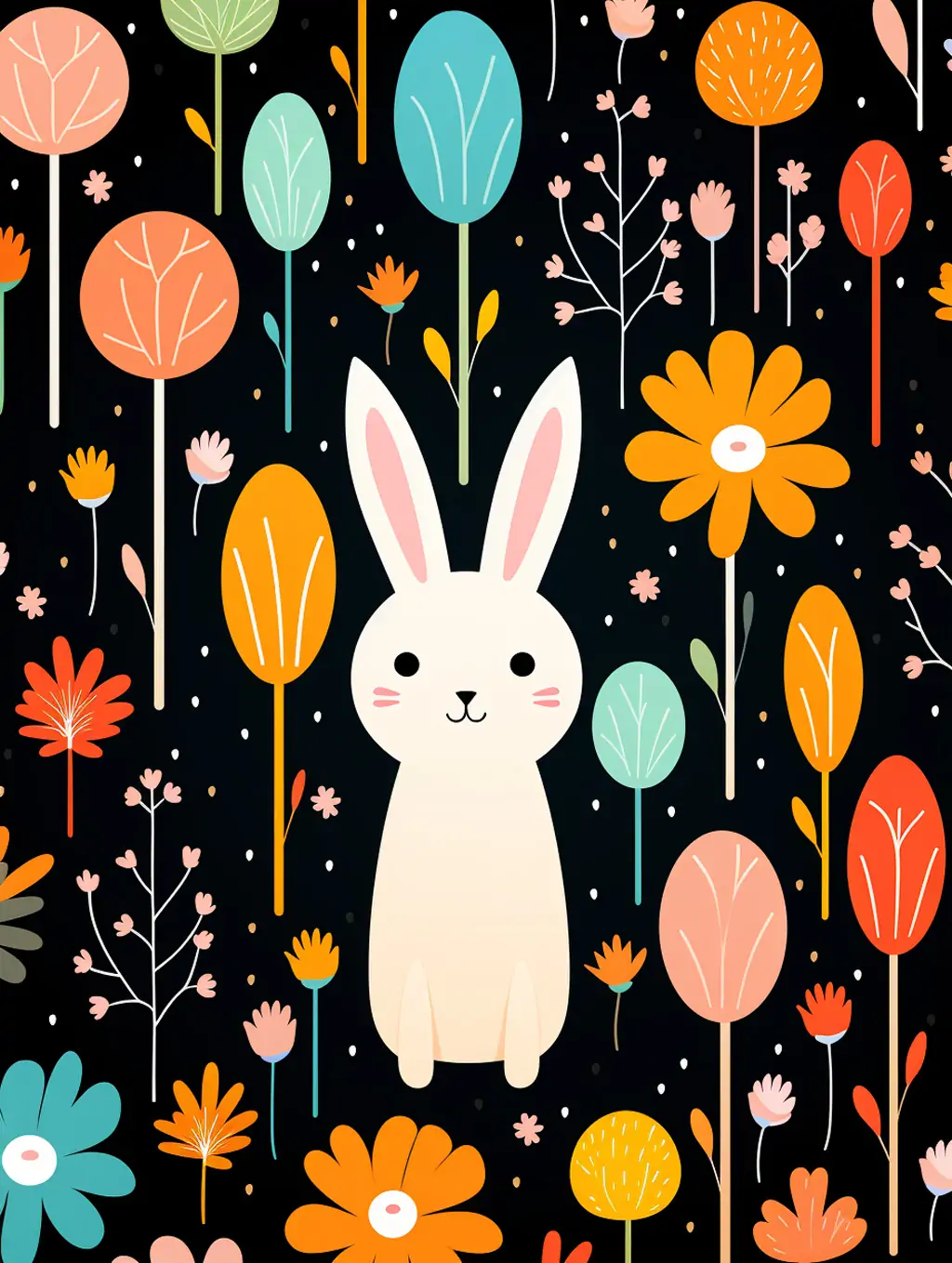 手绘可爱卡通儿童抽象艺术动物兔子胡萝卜彩色壁纸图案背景Midjourney关键词咒语 - Ai宇宙吧--Ai宇宙吧-