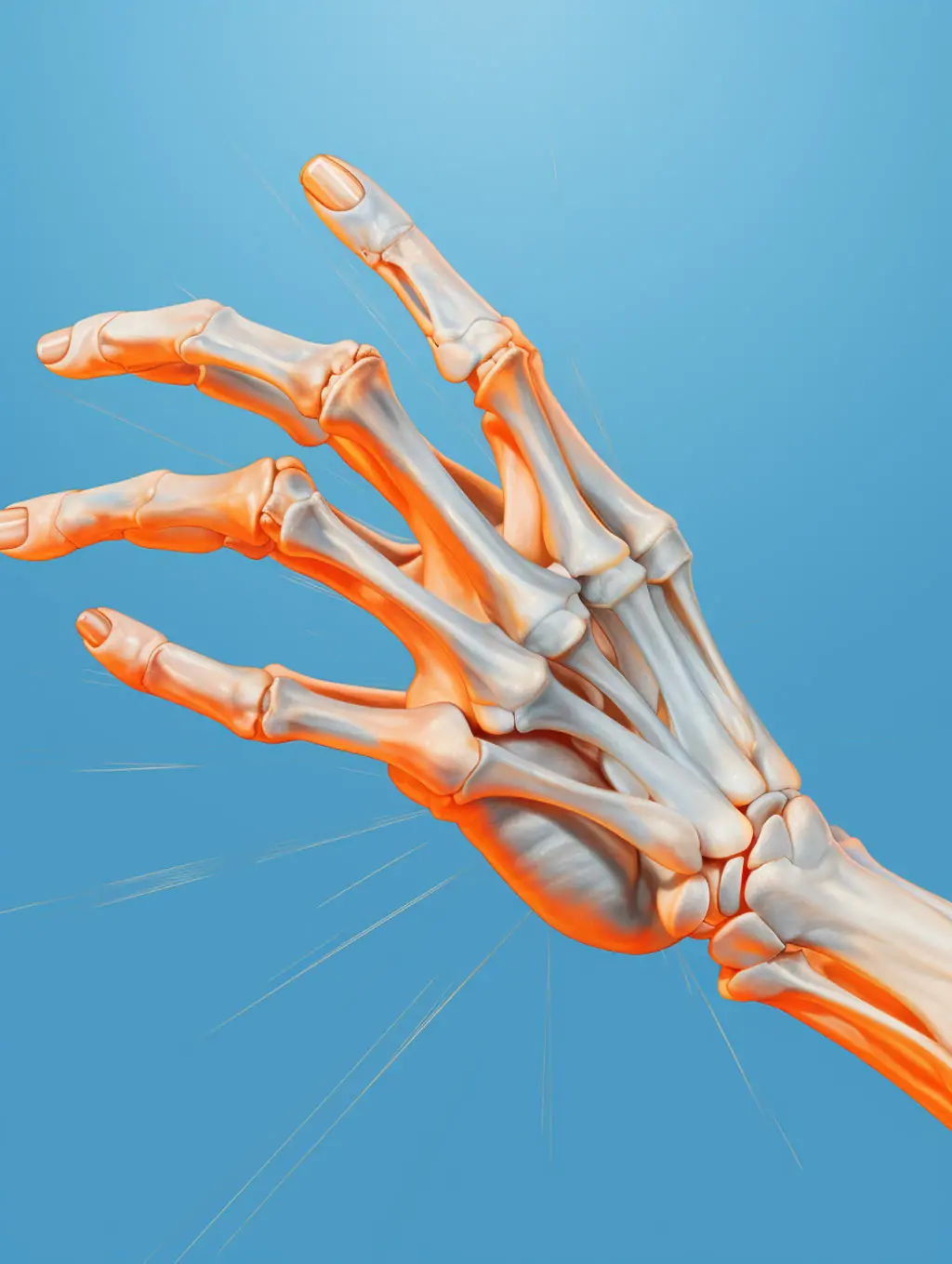 抽象艺术医疗科技人体手部骨骼骨头关节分子结构透视图插图海报Midjourney关键词咒语 - Ai宇宙吧--Ai宇宙吧-