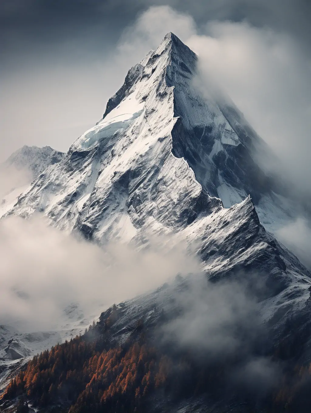 巍峨耸立雪山自然风景高清逼真艺术摄影海报壁纸背景midjourney关键词咒语分享 - Ai宇宙吧--Ai宇宙吧-