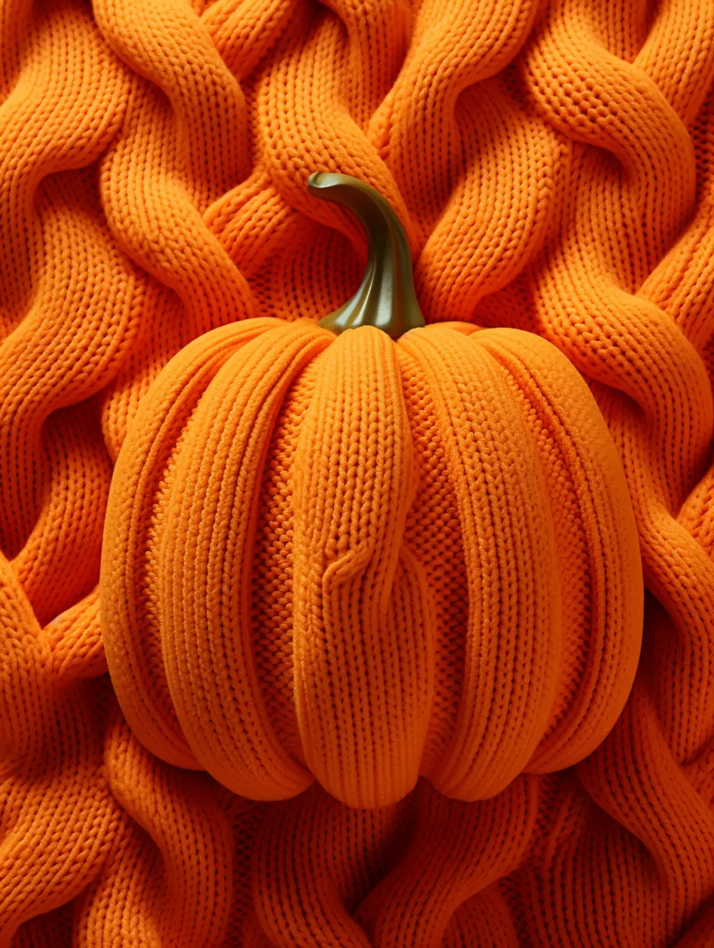 3D立体橘色南瓜针织毛衣织物无缝全屏花纹图案手工艺品摄影海报midjourney关键词咒语分享 - Ai宇宙吧--Ai宇宙吧-