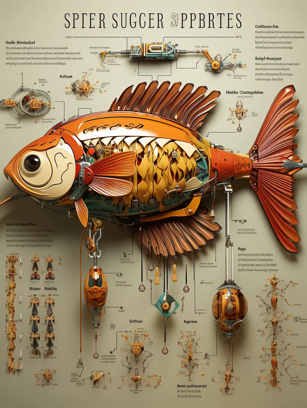 创意手绘动物鱼类内部结构现代矢量信息图画册书籍插图海报midjourney关键词咒语分享 - Ai宇宙吧--Ai宇宙吧-