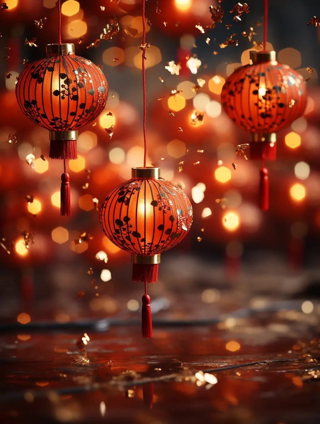 中国风传统节日庆祝新年春节元旦中秋节灯笼蜡烛场景艺术海报背景midjourney关键词咒语分享 - Ai宇宙吧--Ai宇宙吧-