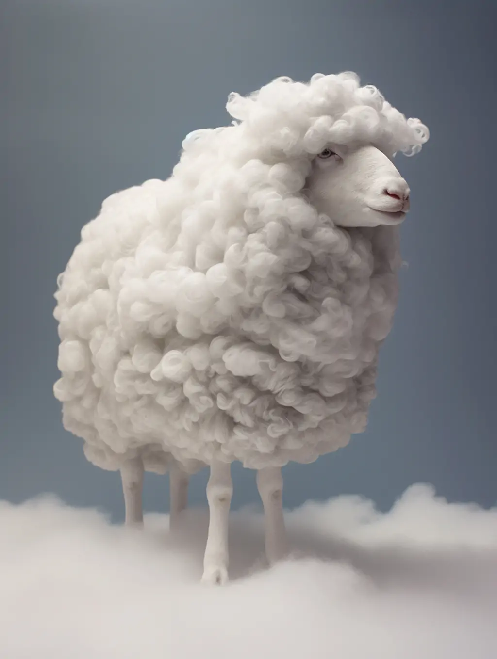 创意毛茸茸蓝色天空白色云朵小羊动物合成特写摄影海报midjourney关键词咒语 - Ai宇宙吧--Ai宇宙吧-