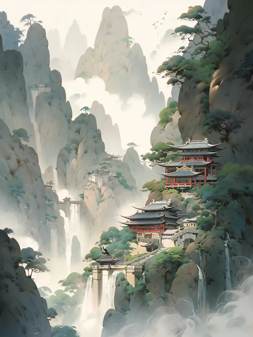 中国山水国画庭院绘图midjourney关键词咒语分享 - Ai宇宙吧--Ai宇宙吧-
