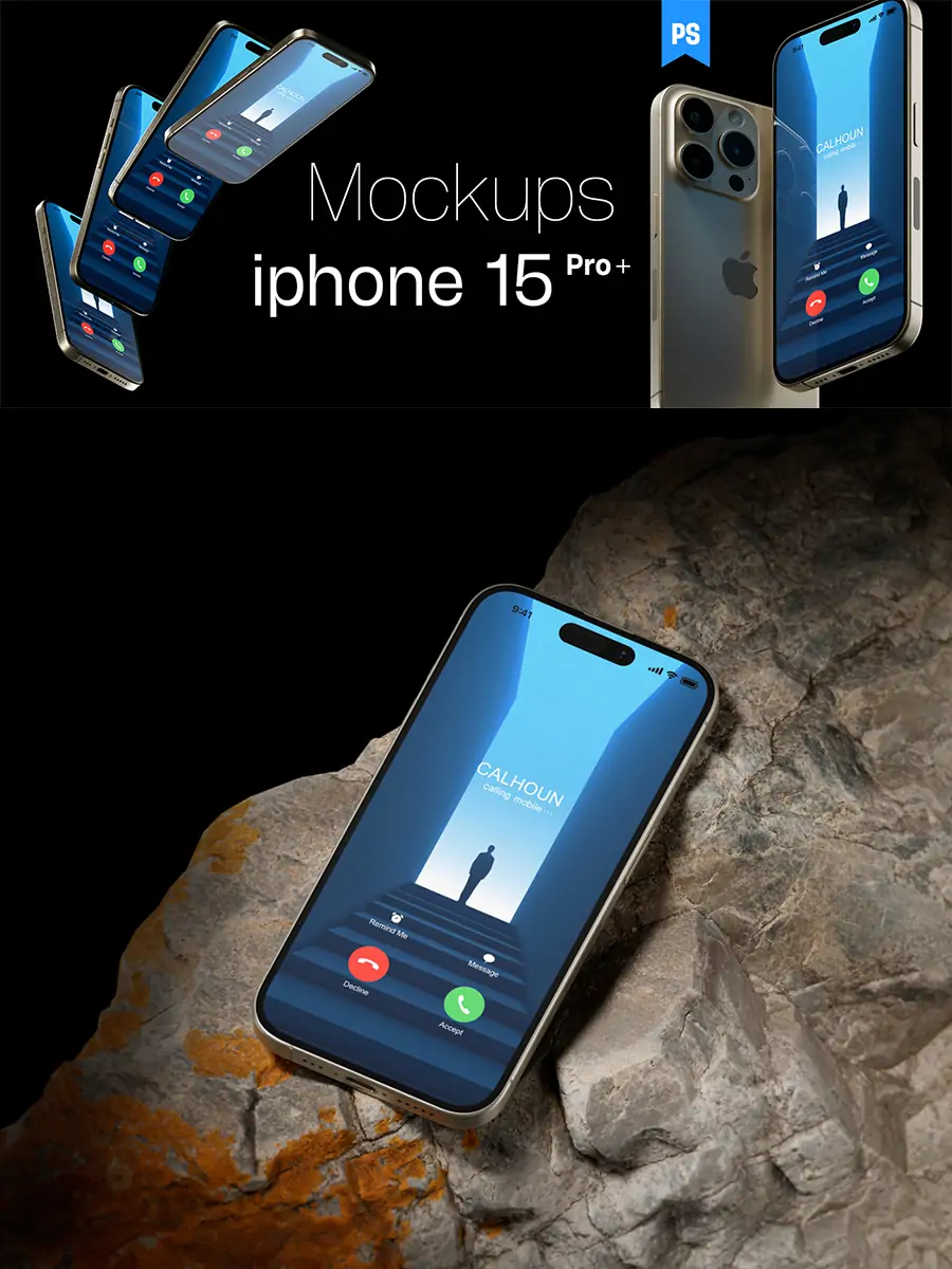 iPhone 15 Pro移动手机APP页面UI作品展示样机贴图psd设计素材模版Mockup - Ai宇宙吧--Ai宇宙吧-