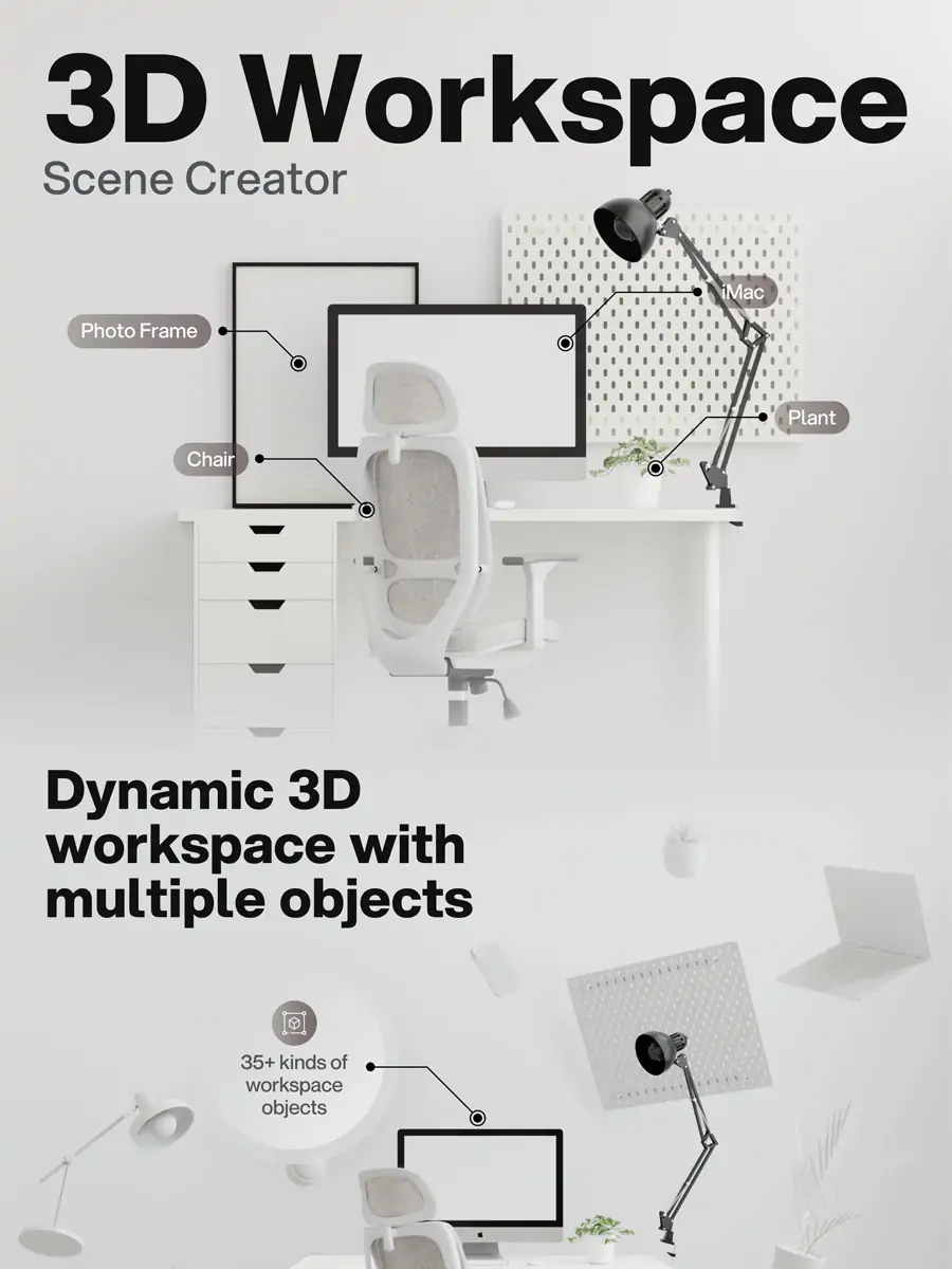 3D立体办公室工作台桌面电脑合成场景插图海报blender设计素材模型 - Ai宇宙吧--Ai宇宙吧-