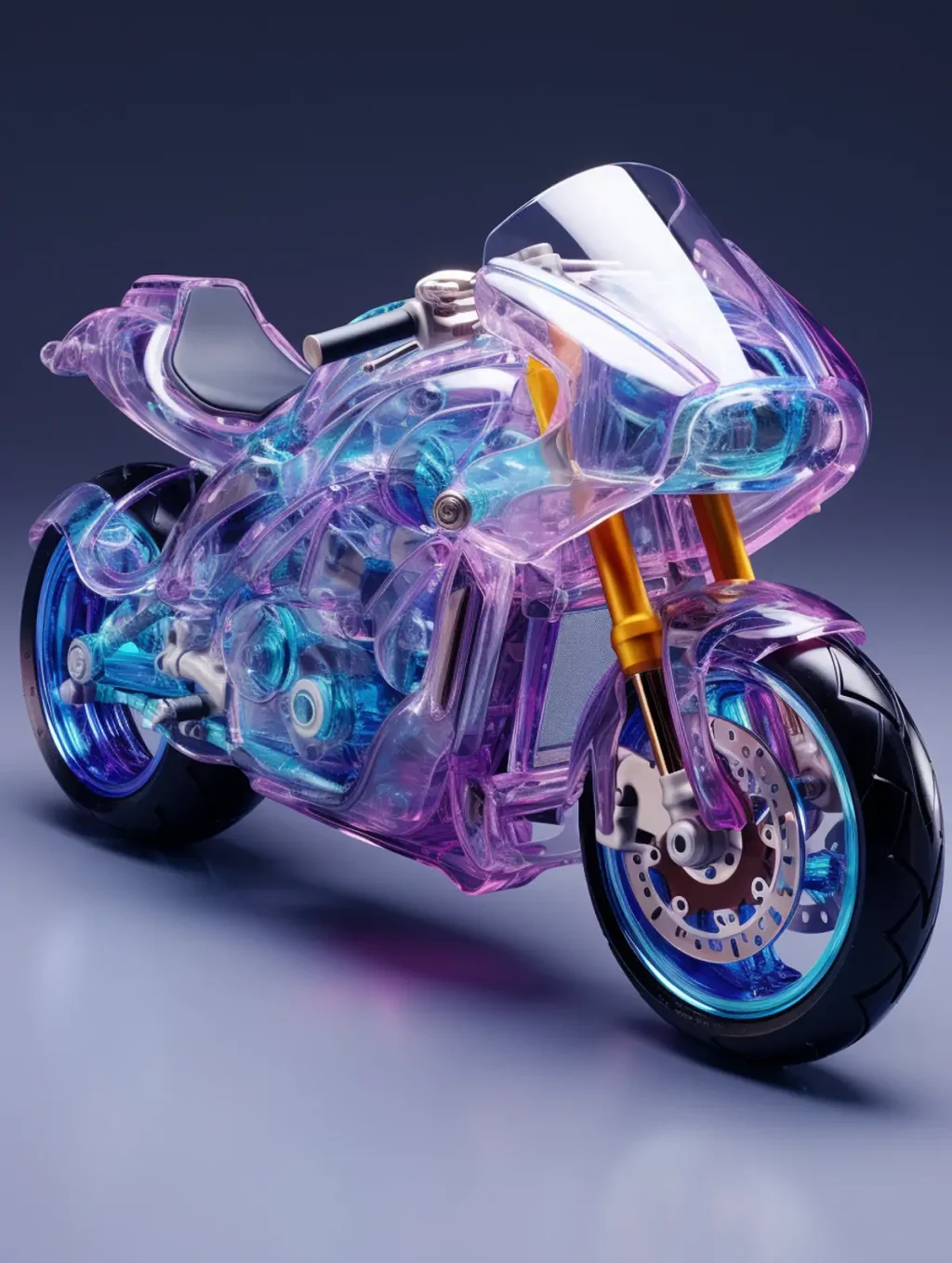 彩色透明亚克力机车摩托车模型玩具Midjourney关键词咒语 - Ai宇宙吧--Ai宇宙吧-
