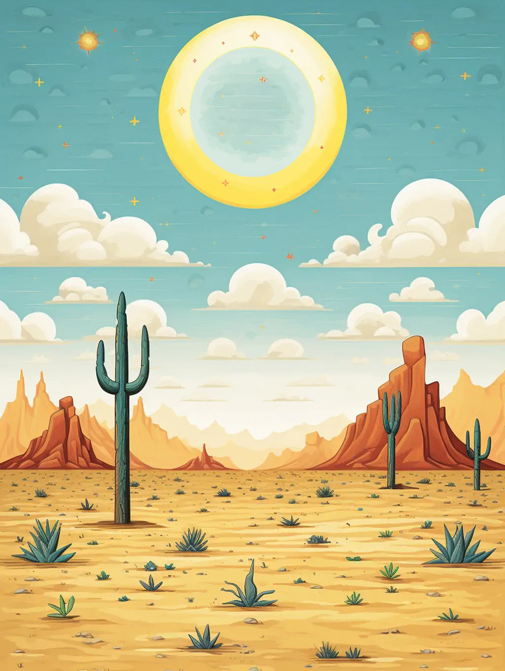 手绘极简主义沙漠植物仙人掌自然景观矢量平面插图海报midjourney关键词咒语分享 - Ai宇宙吧--Ai宇宙吧-