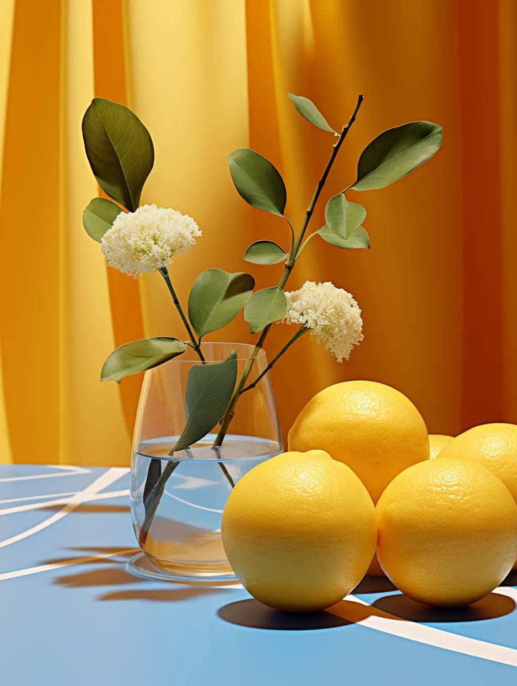 创意阳光印象派抽象艺术水果柠檬静物电商生鲜广告摄影海报midjourney关键词咒语-Ai宇宙吧-