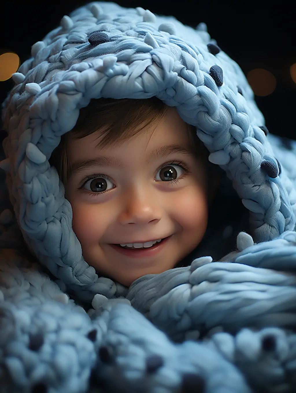 逼真可爱婴儿宝宝蓝色大眼睛微笑皮克斯人物艺术摄影海报midjourney关键词咒语 - Ai宇宙吧--Ai宇宙吧-
