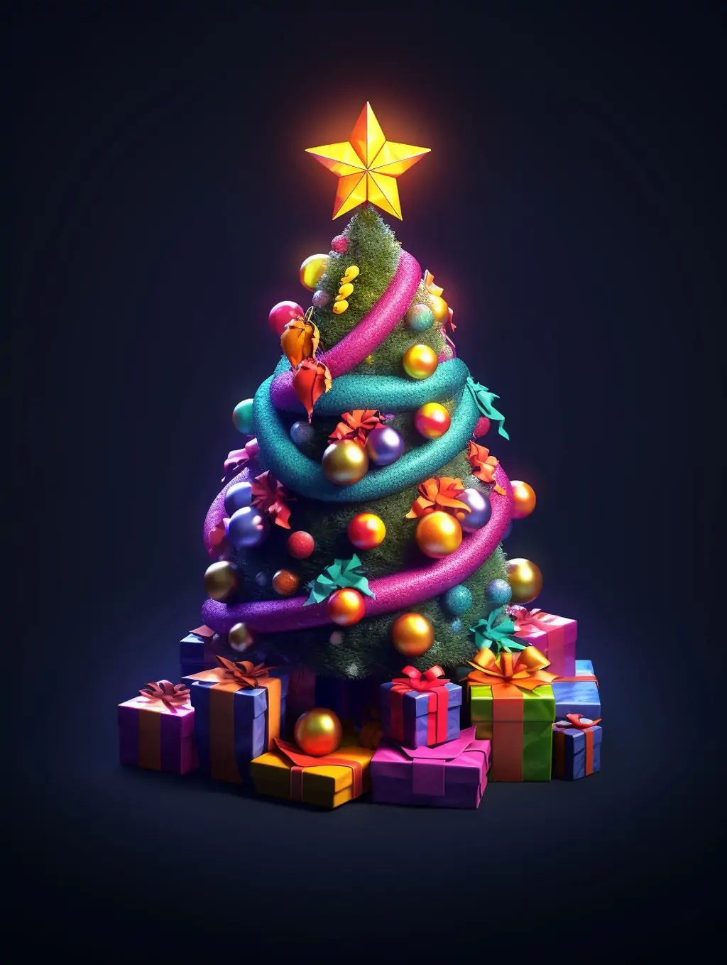 圣诞树圣诞节礼物礼盒海报icon图标设计元素midjourney关键词咒语 - Ai宇宙吧--Ai宇宙吧-