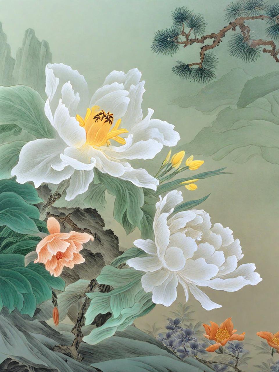 中国风国画鲜花水仙花花卉水彩画奇域ai关键词咒语-Ai宇宙吧-