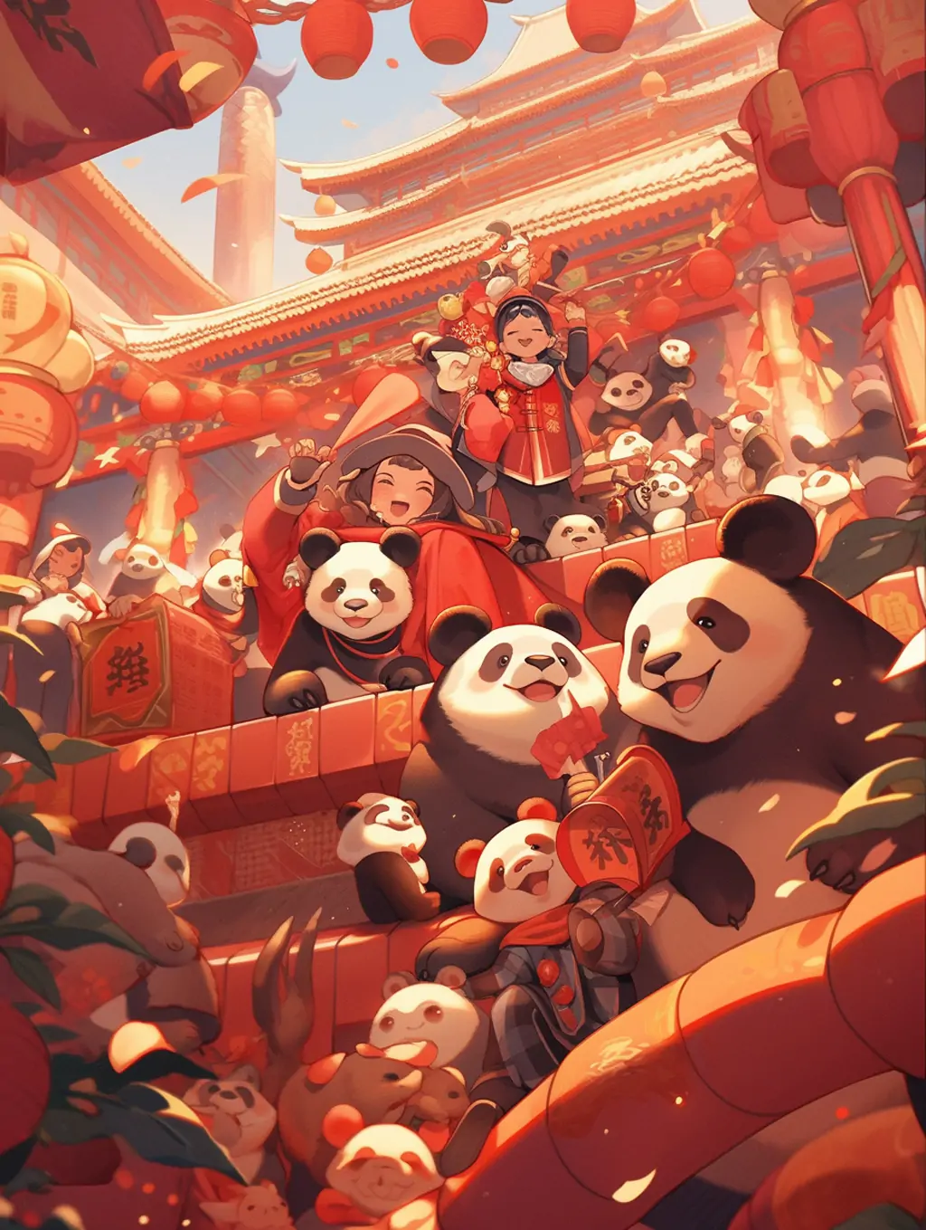 喜庆欢快可爱的熊猫和中国春节Midjourney关键词提示词咒语 - Ai宇宙吧--Ai宇宙吧-