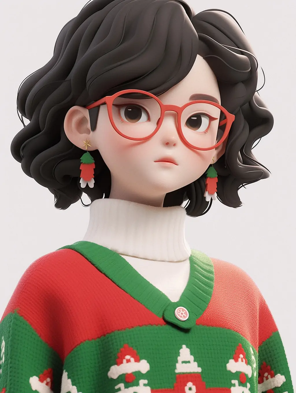 手绘3D立体卡通圣诞节服装女孩人物造型粘土玩具盲盒模型midjourney关键词咒语分享 - Ai宇宙吧--Ai宇宙吧-