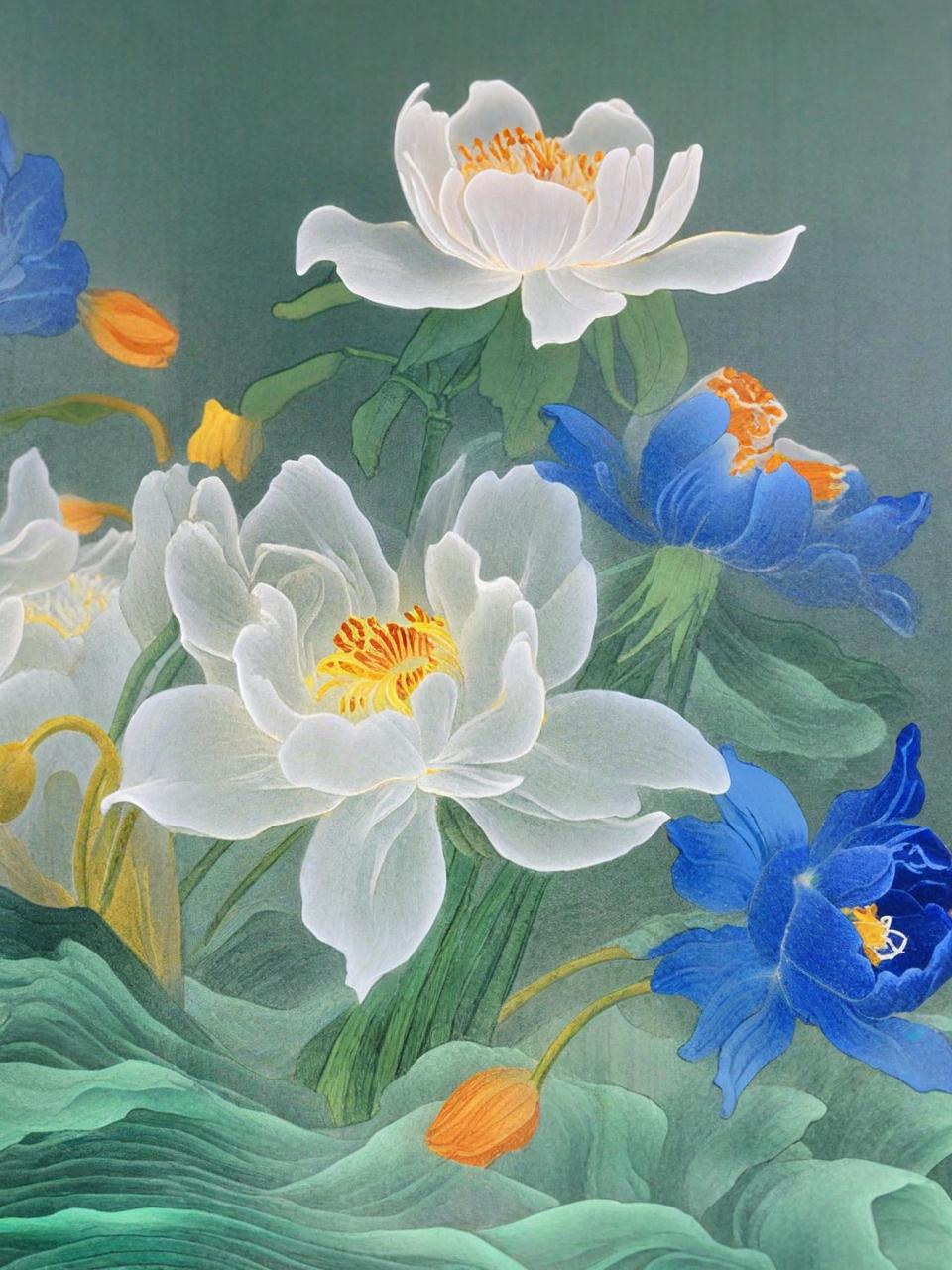 Midjourney - 中国风国画鲜花水仙花花卉水彩画奇域ai关键词咒语 奇域画廊-Ai宇宙吧-