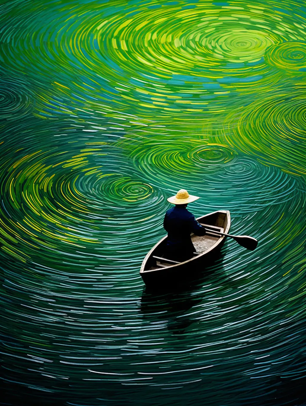 抽象旋涡波浪艺术油画划船船夫Midjourney关键词提示词咒语： - Ai宇宙吧--Ai宇宙吧-