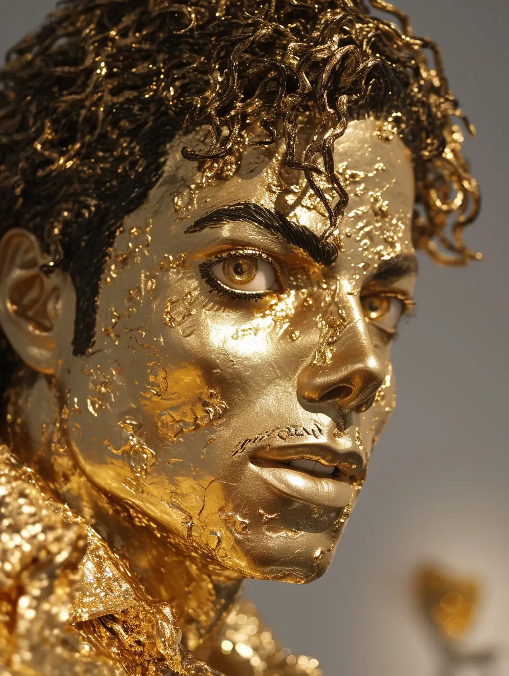 创意金属雕刻人物迈克尔·杰克逊脸部特写艺术模型摄影海报midjourney关键词咒语 - Ai宇宙吧--Ai宇宙吧-