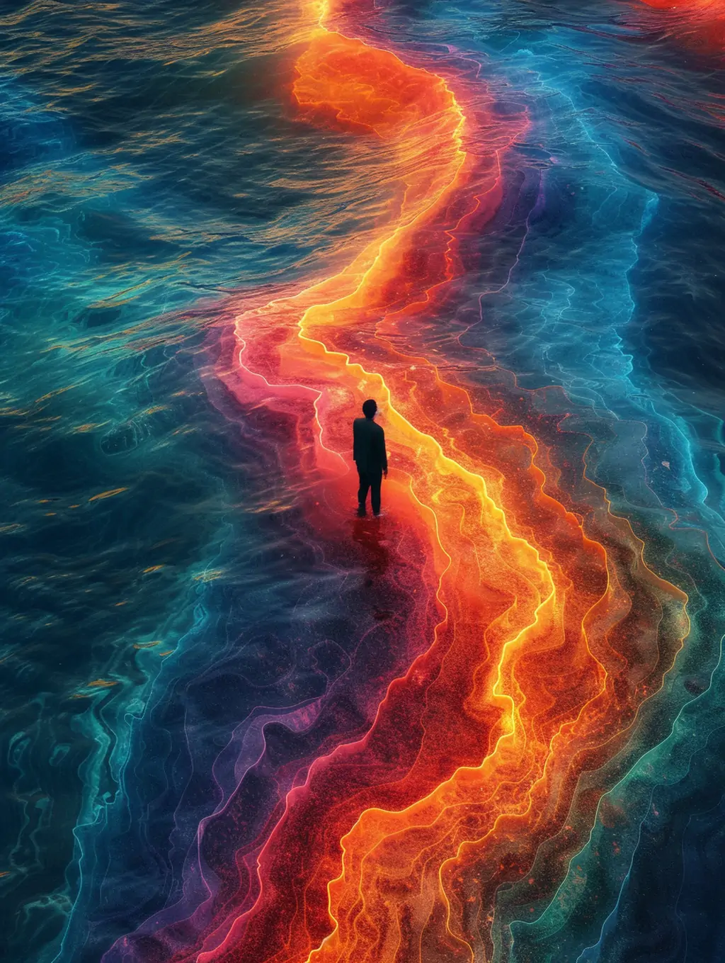 超现实主义自然海洋湖泊光效场景鸟瞰图抽象艺术海报背景midjourney关键词咒语 - Ai宇宙吧--Ai宇宙吧-