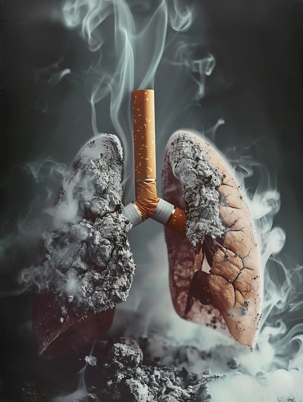 创意吸烟有害健康肺部禁烟日宣传视觉概念艺术海报midjourney关键词咒语-Ai宇宙吧-