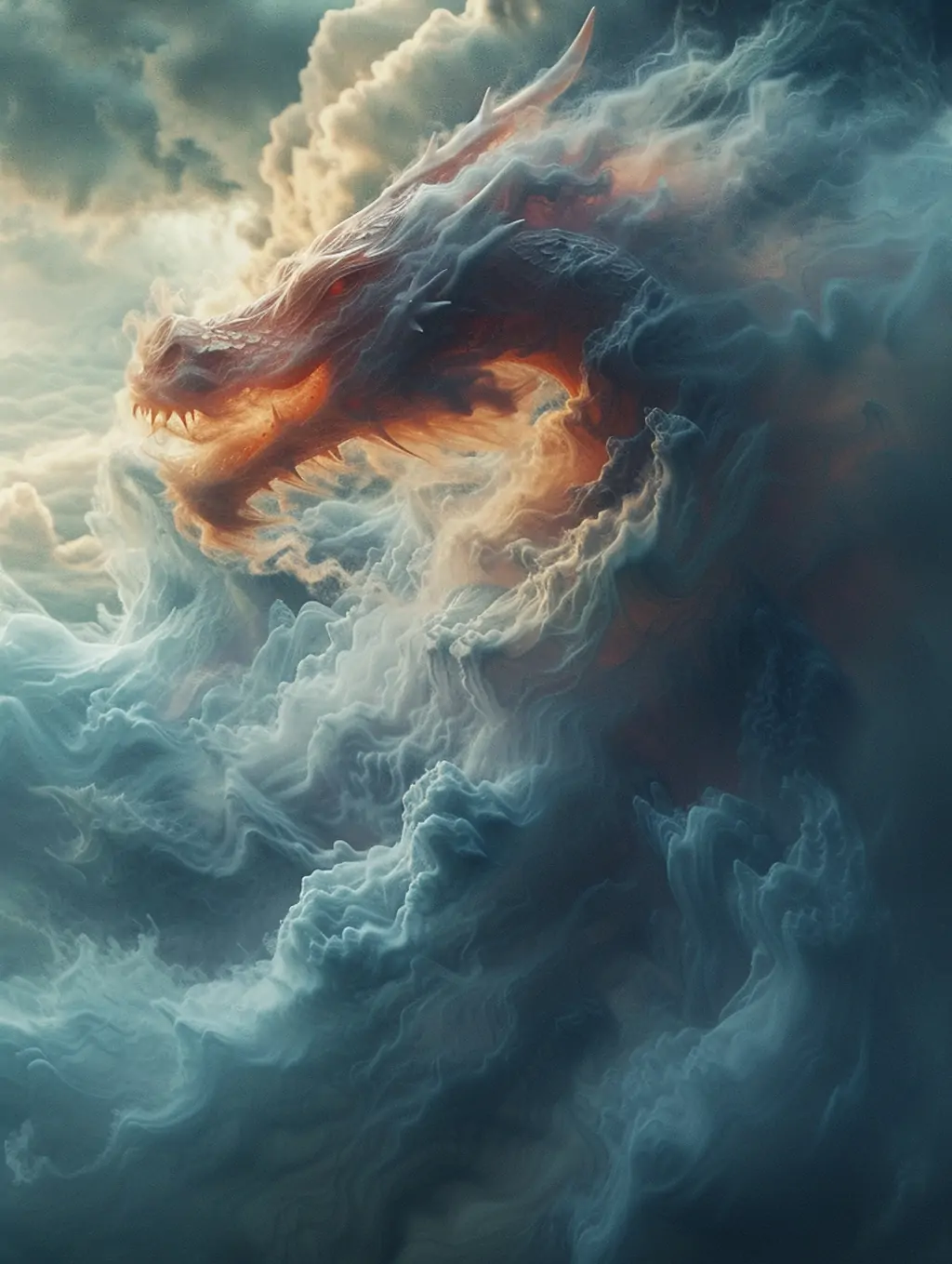 创意天空云朵中国龙形状图形抽象艺术纹理图案摄影海报midjourney关键词咒语 - Ai宇宙吧--Ai宇宙吧-