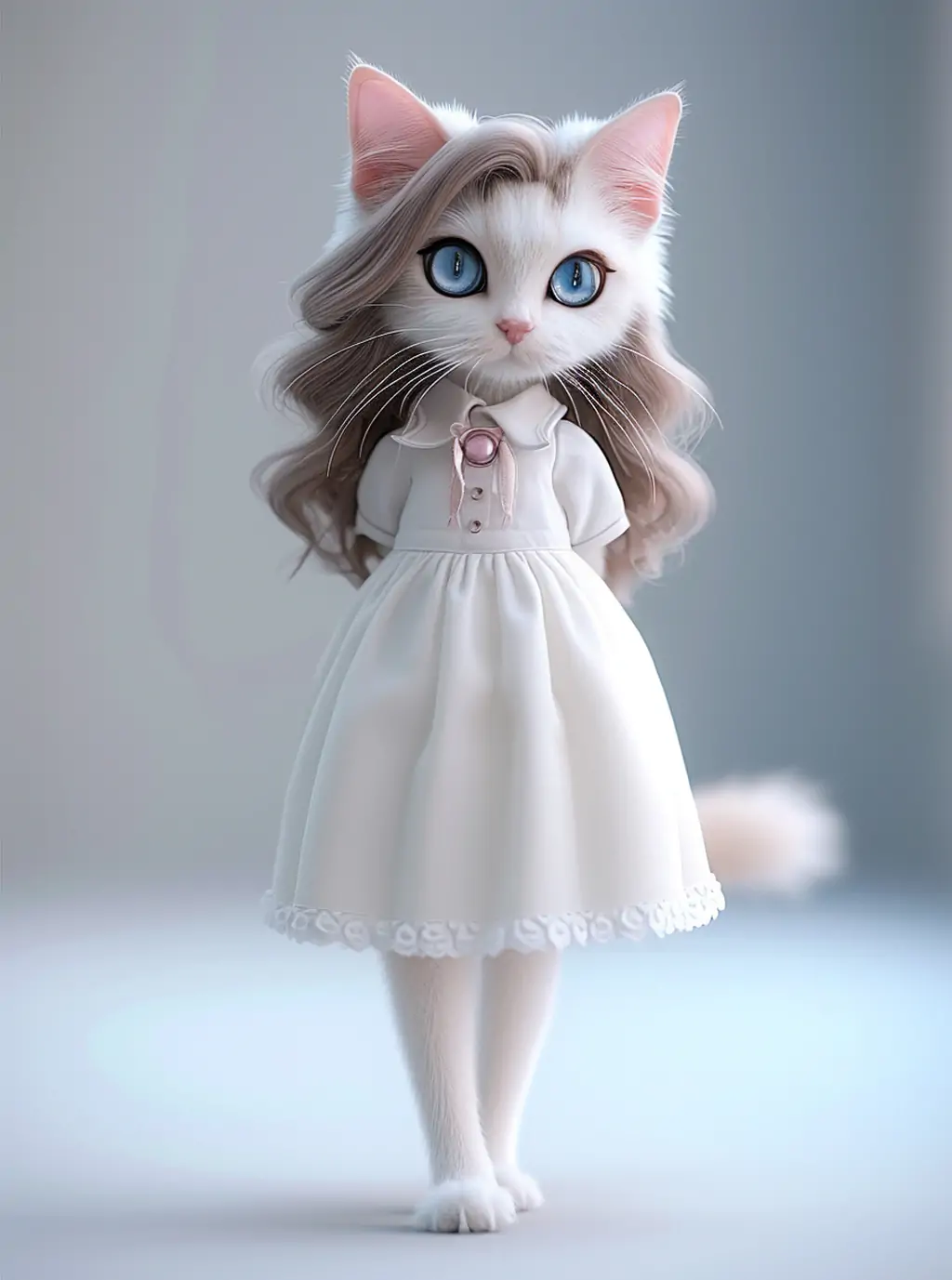 创意拟人化猫咪连衣裙彩色布娃娃玩具模型海报midjourney关键词咒语 - Ai宇宙吧--Ai宇宙吧-