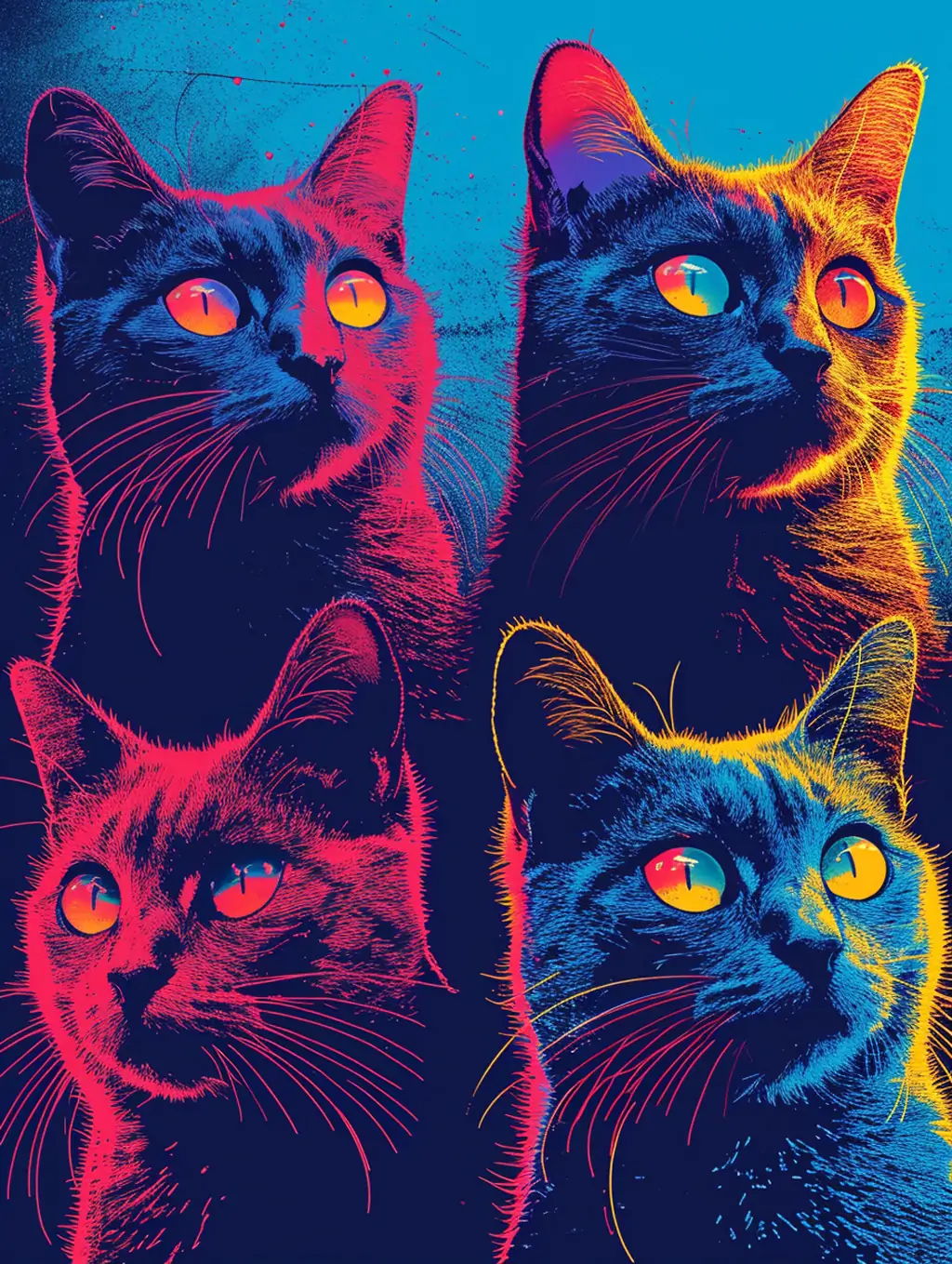 创意蓝色霓虹灯全息猫咪线框动物肖像艺术插图海报midjourney关键词咒语 - Ai宇宙吧--Ai宇宙吧-