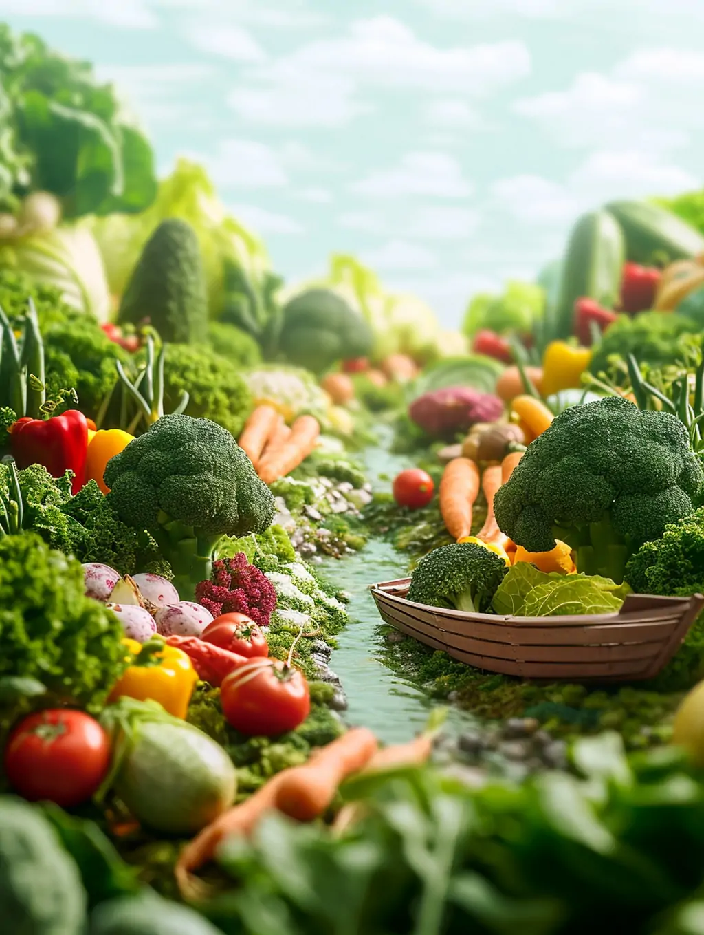创意绿色天然有机蔬菜水果微缩景观场景电商生鲜广告封面海报midjourney关键词咒语 - Ai宇宙吧--Ai宇宙吧-