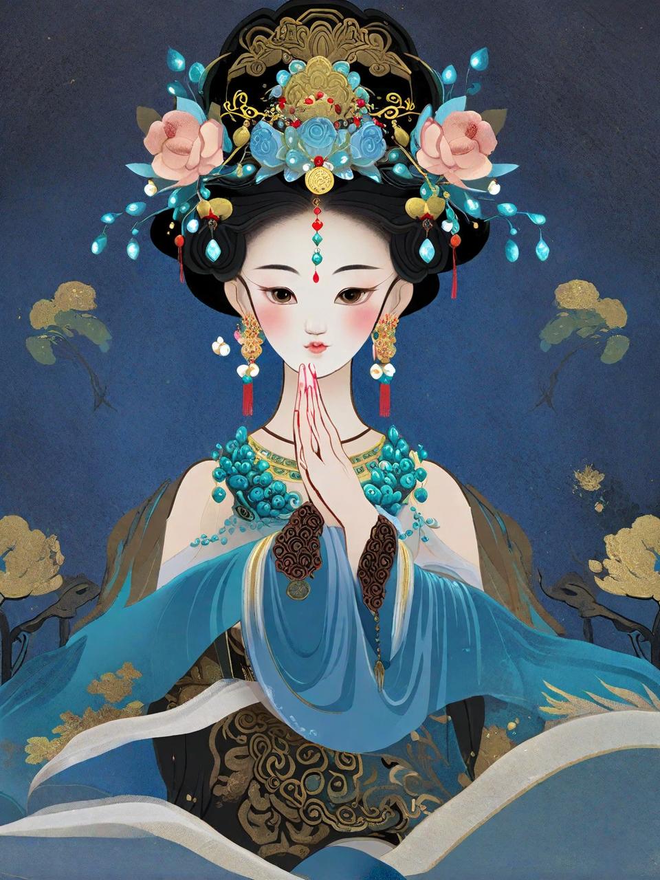 中国风古典人物美人宫廷服饰彩绘奇域ai关键词咒语 - Ai宇宙吧--Ai宇宙吧-