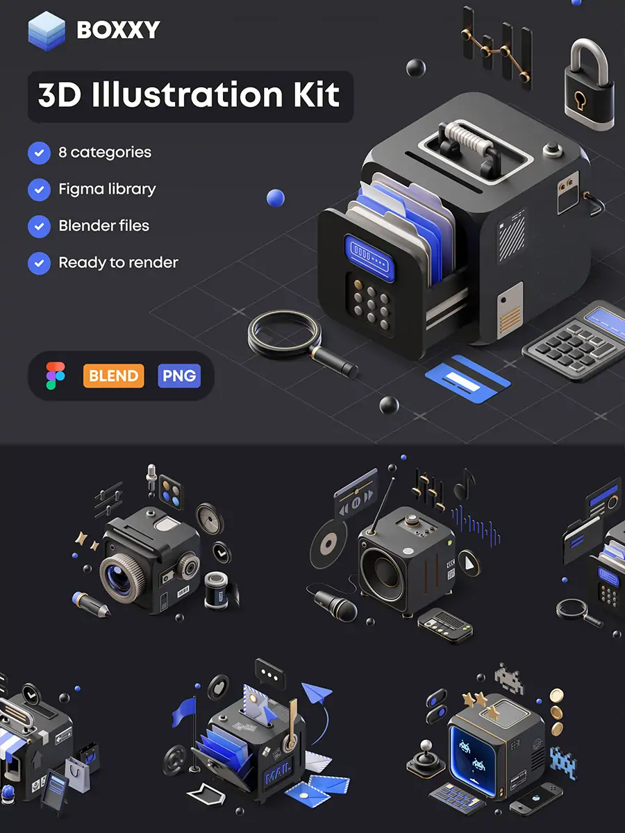 3D立体商务电器游戏场景Figma图标插图blender设计素材模型 - Ai宇宙吧--Ai宇宙吧-