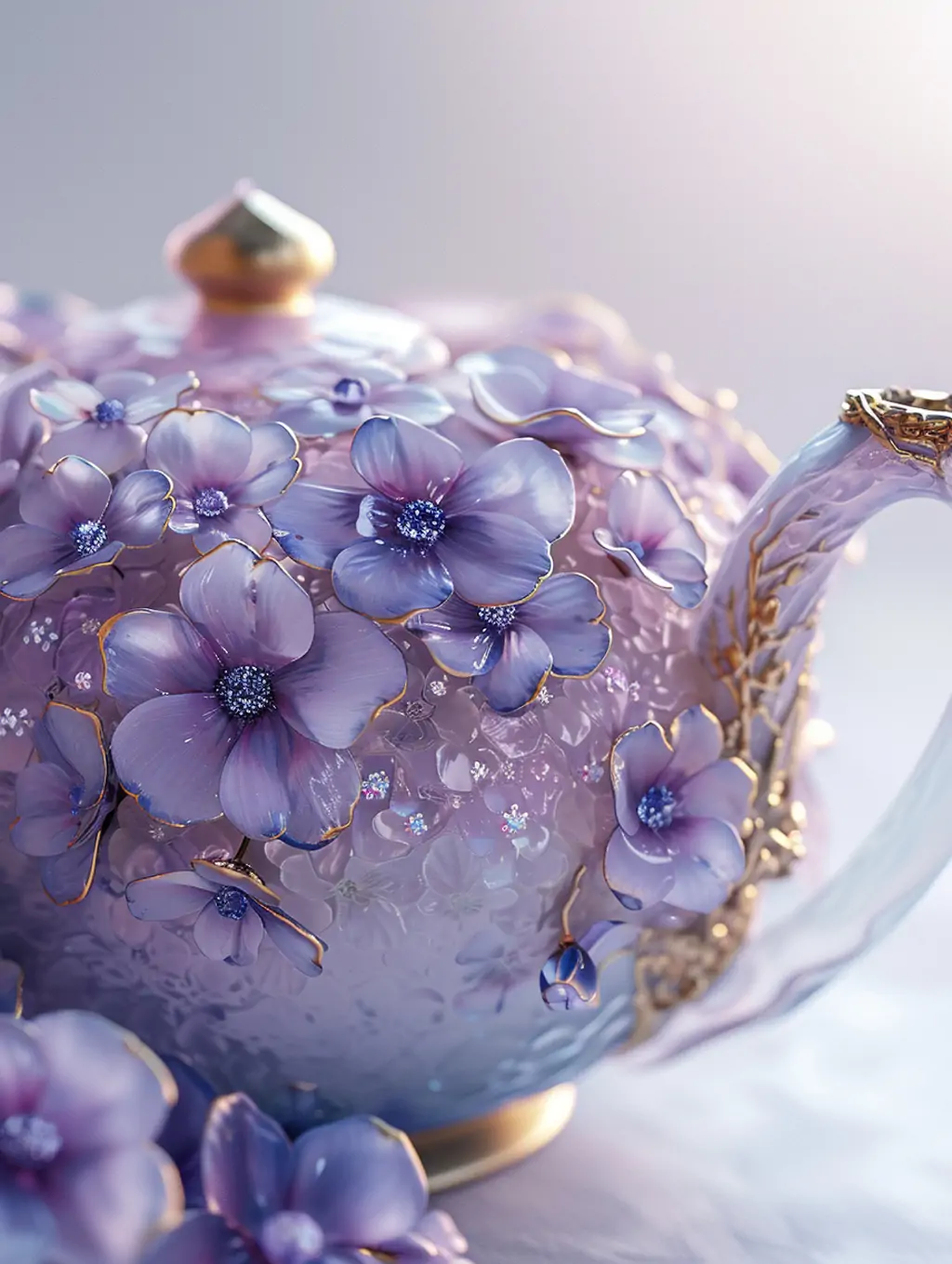 高端奢侈蓝色玛瑙瓷器透明水晶宝石茶壶艺术摄影海报midjourney关键词咒语 - Ai宇宙吧--Ai宇宙吧-