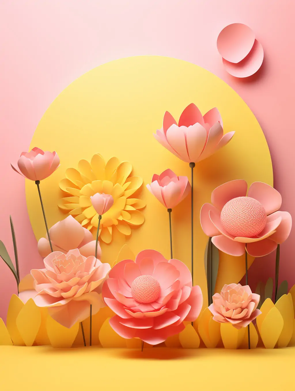 3D立体粉色剪纸艺术鲜花植物极简主义舞台矢量插图海报背景midjourney关键词咒语 - Ai宇宙吧--Ai宇宙吧-