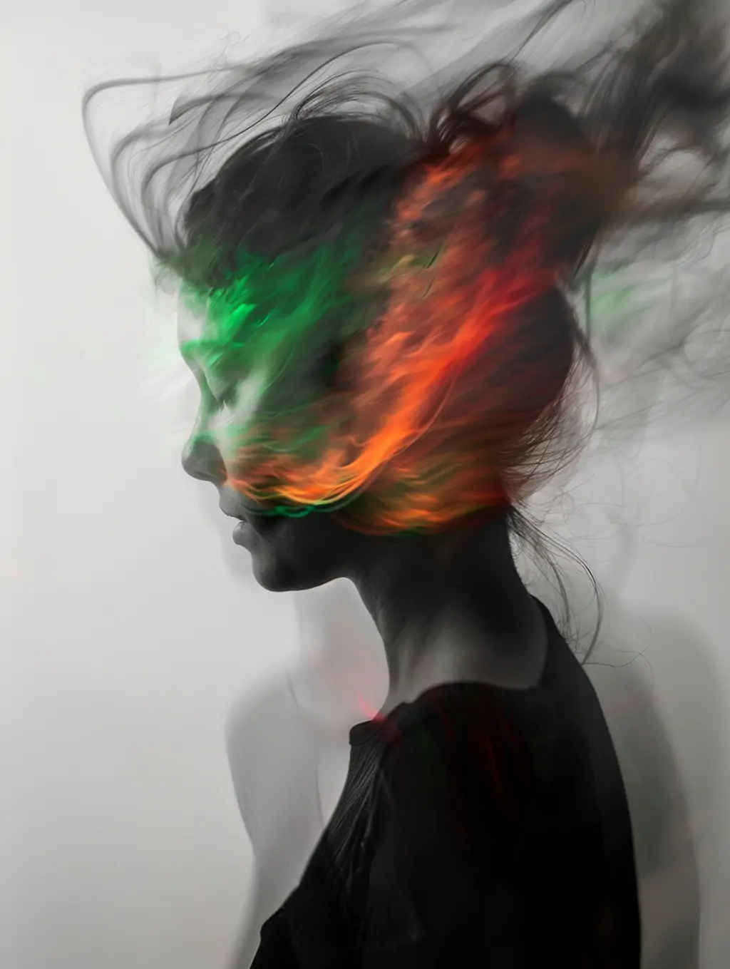 创意黑白极光抽象艺术女人动感运动模糊效果艺术摄影海报midjourney关键词咒语 - Ai宇宙吧--Ai宇宙吧-
