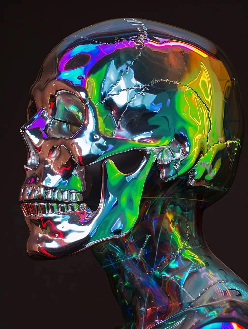 超现实主义彩色渐变透明玻璃金属骷髅面具人物头像艺术摄影海报midjourney关键词咒语 - Ai宇宙吧--Ai宇宙吧-